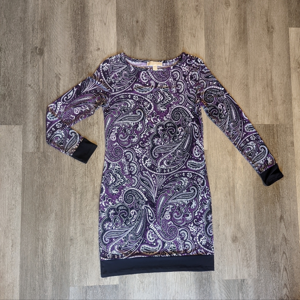 Michael Kors Purple Paisley Long Sleeve Dress Size XS